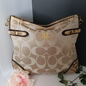 Coach Cream/Brown Purse with Shoulder Strap